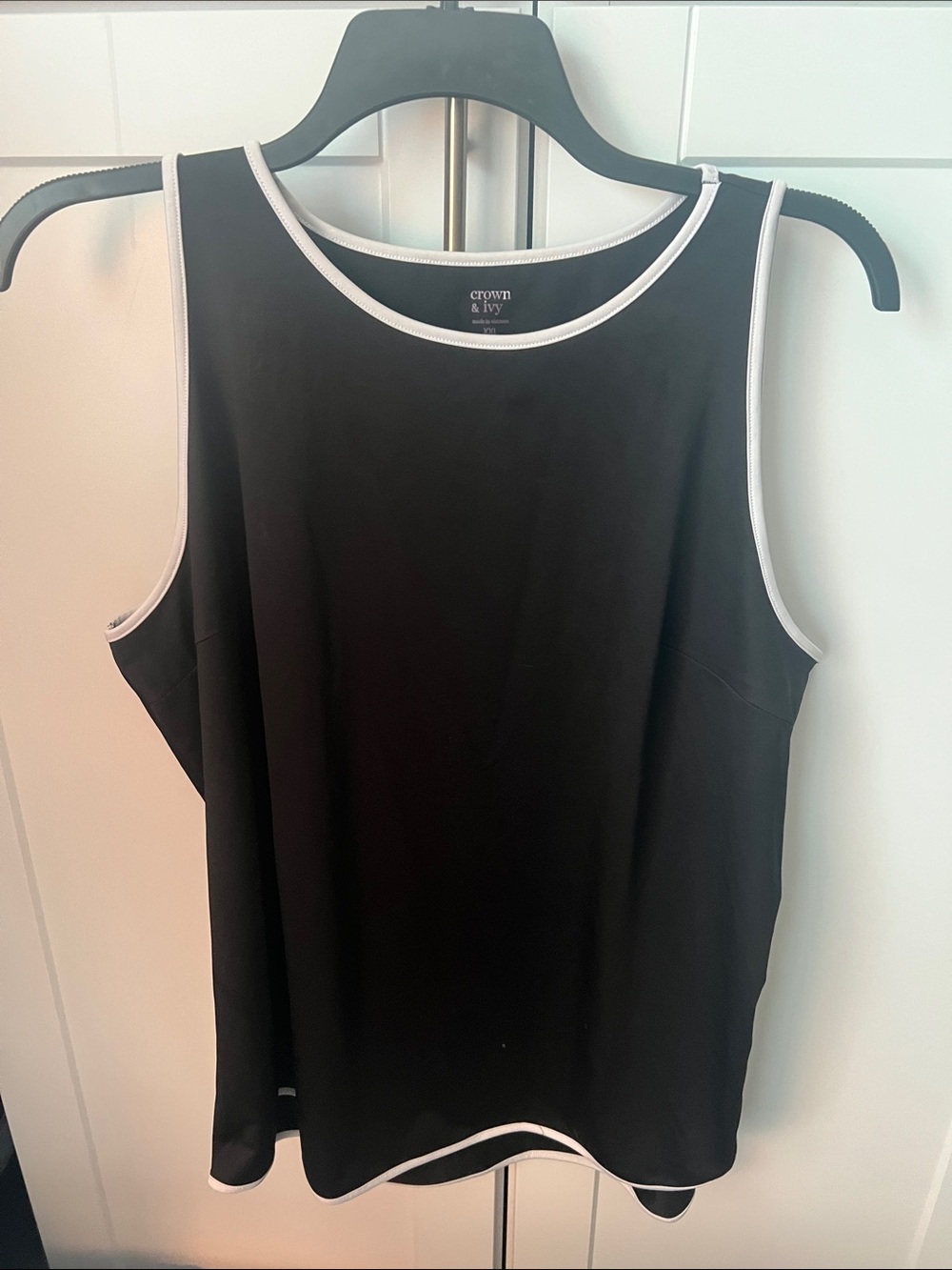 crown & ivy Black Tank with White Trim Accents
